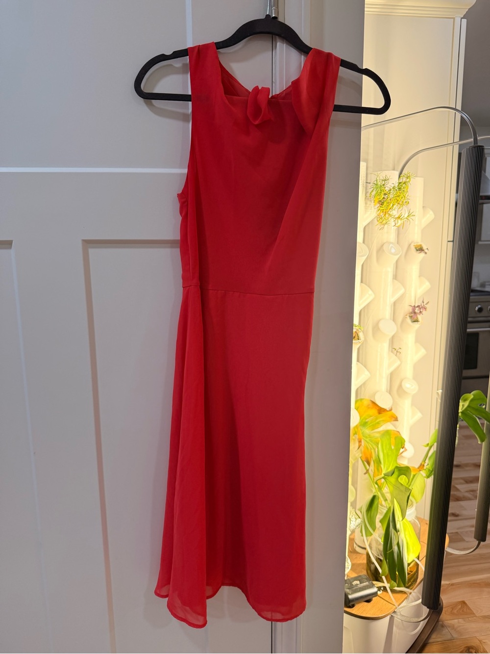 Coral Sleeveless Midi Dress with Twist Neckline